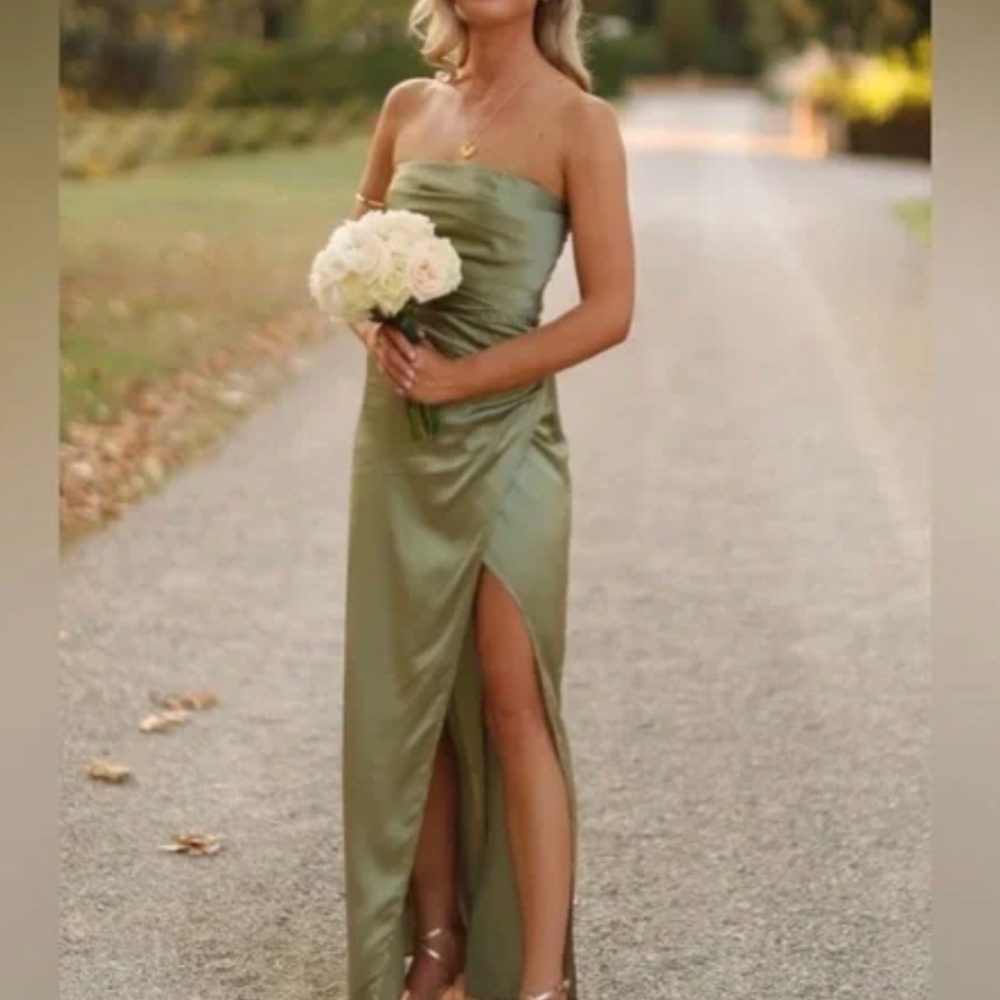 Reformation Green Satin Maxi Dress